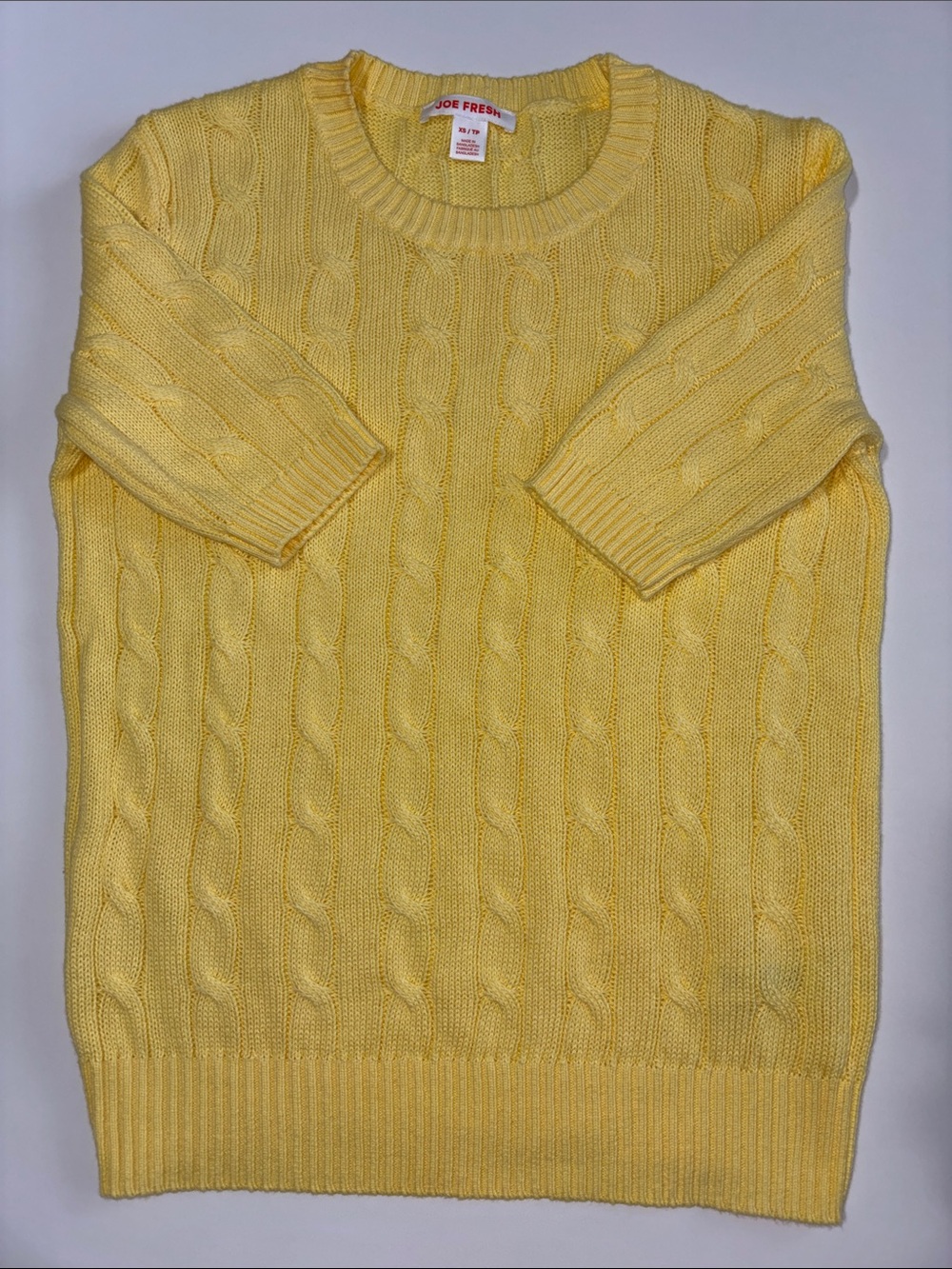 Joe Fresh Yellow Cable Knit Crewneck Sweater, XS